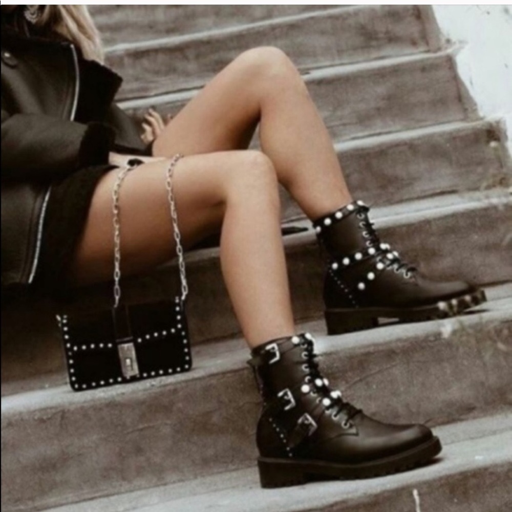 Zara Pearl Strap Platform Combat Boots